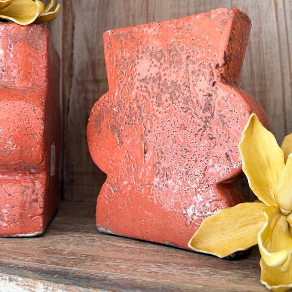 Terracota Glazed Orange Vase/Bookends - Picture 3 of 7